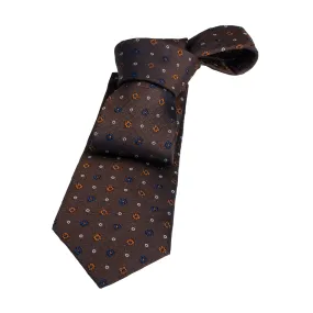 Bennington Foulard Silk Tie, Brown / Navy / Orange