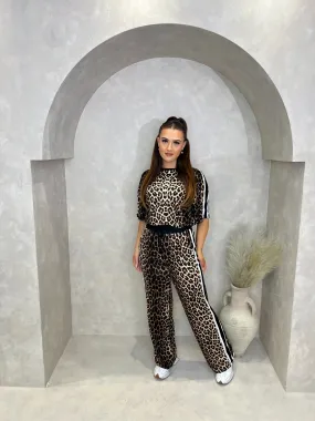 Leopard Print Black/White Side Stripe Trouser Set