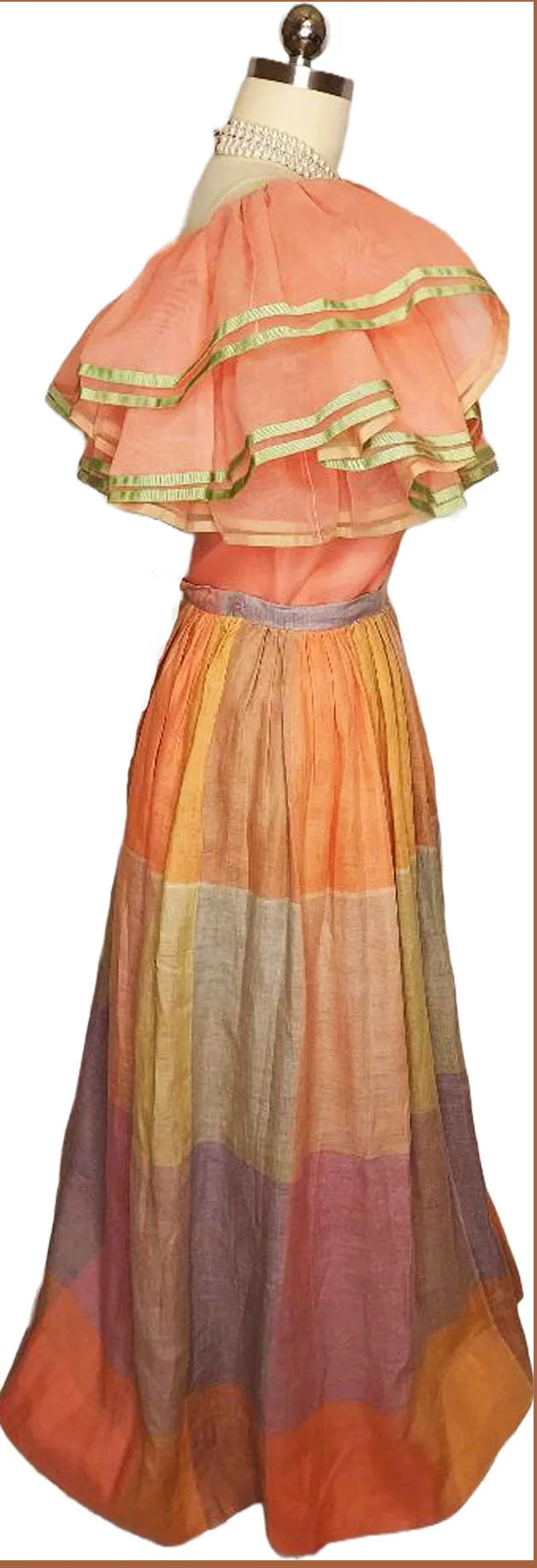 *  VINTAGE WILLIAM PEARSON PEACH ORGANZA BLOUSE AND PLAID SKIRT ENSEMBLE - PERFECT FOR SPRING AND SUMMER EVENTS