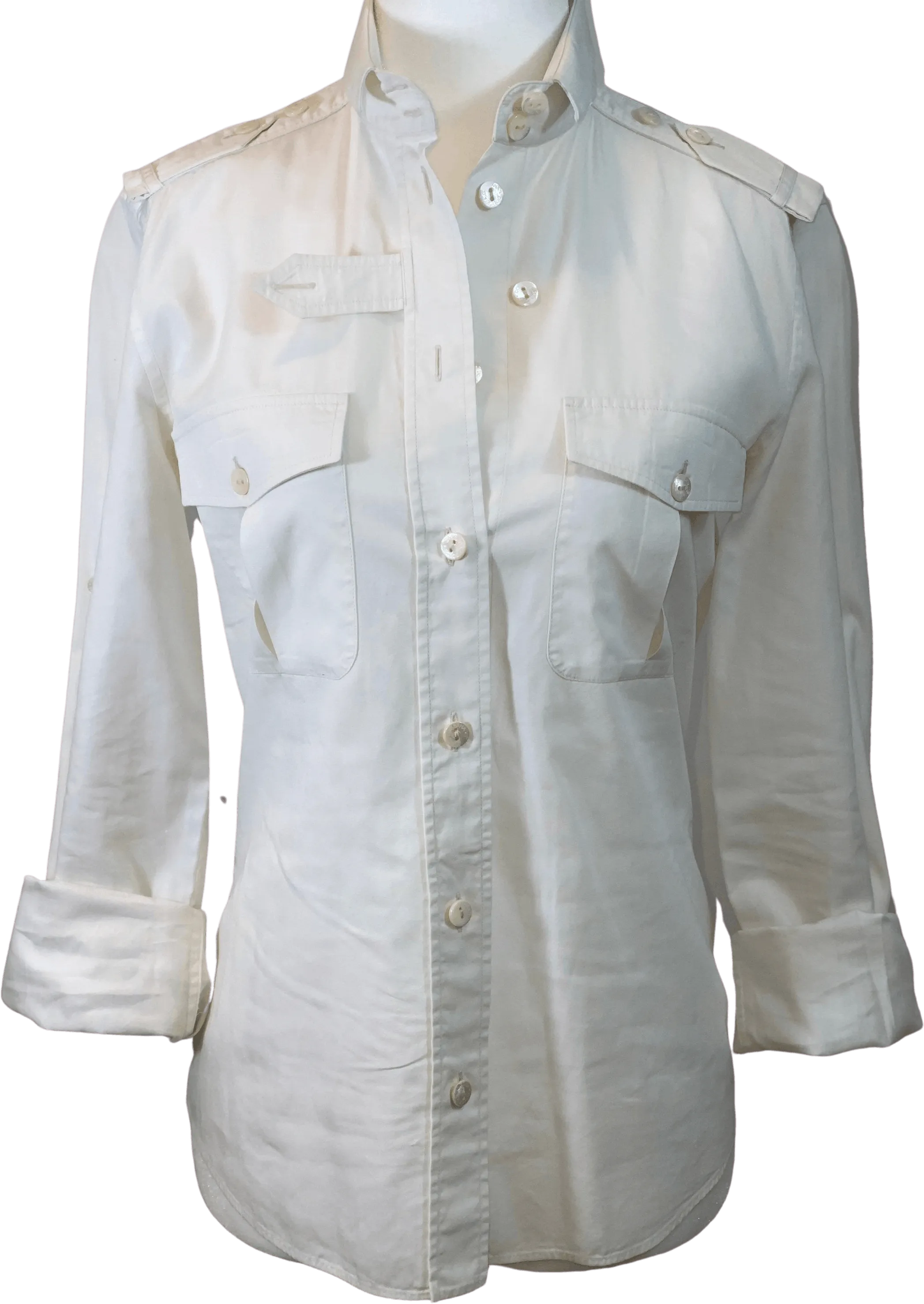 00's White Military Style Button Up Blouse by Dolce & Gabbana