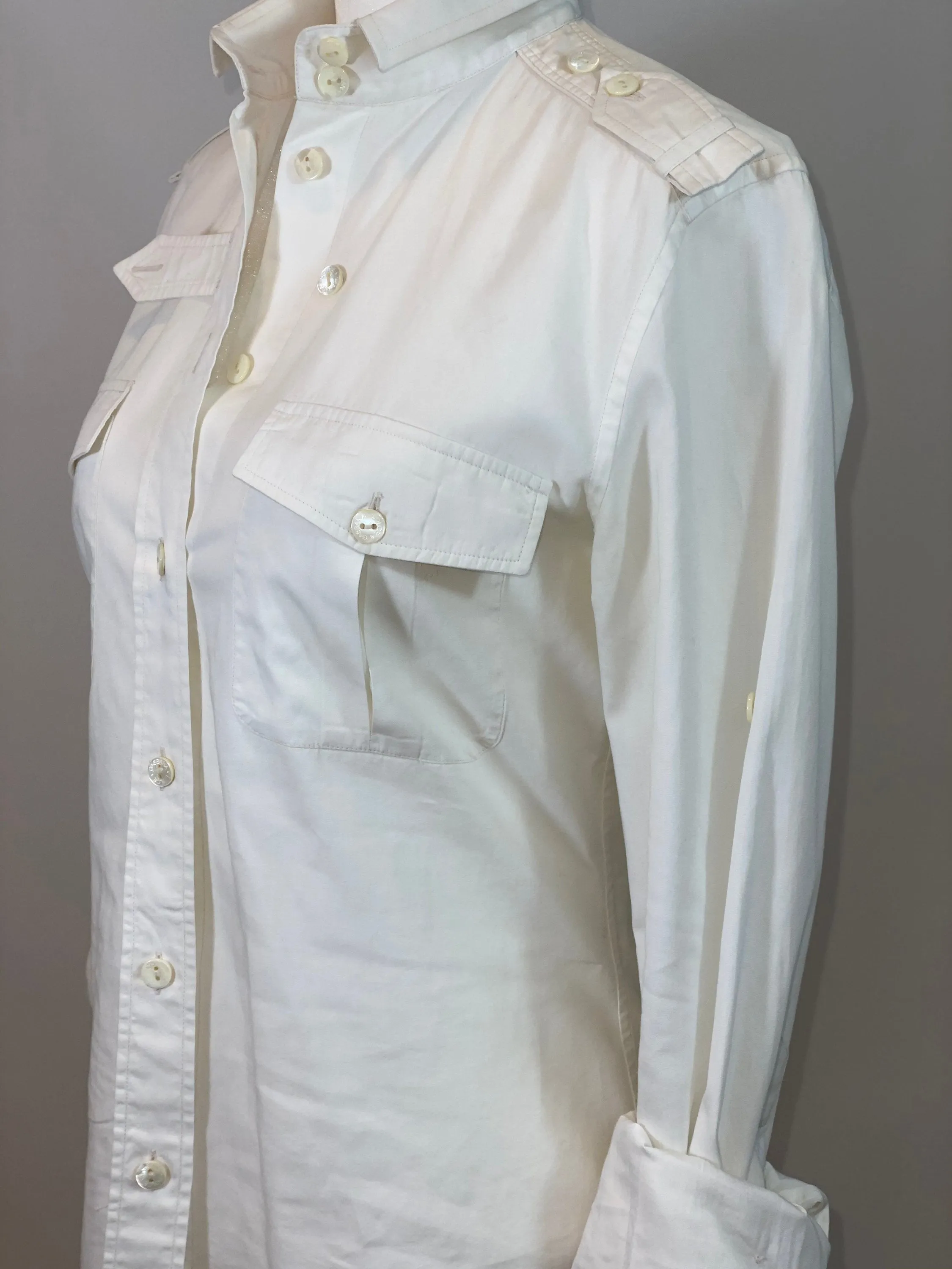 00's White Military Style Button Up Blouse by Dolce & Gabbana