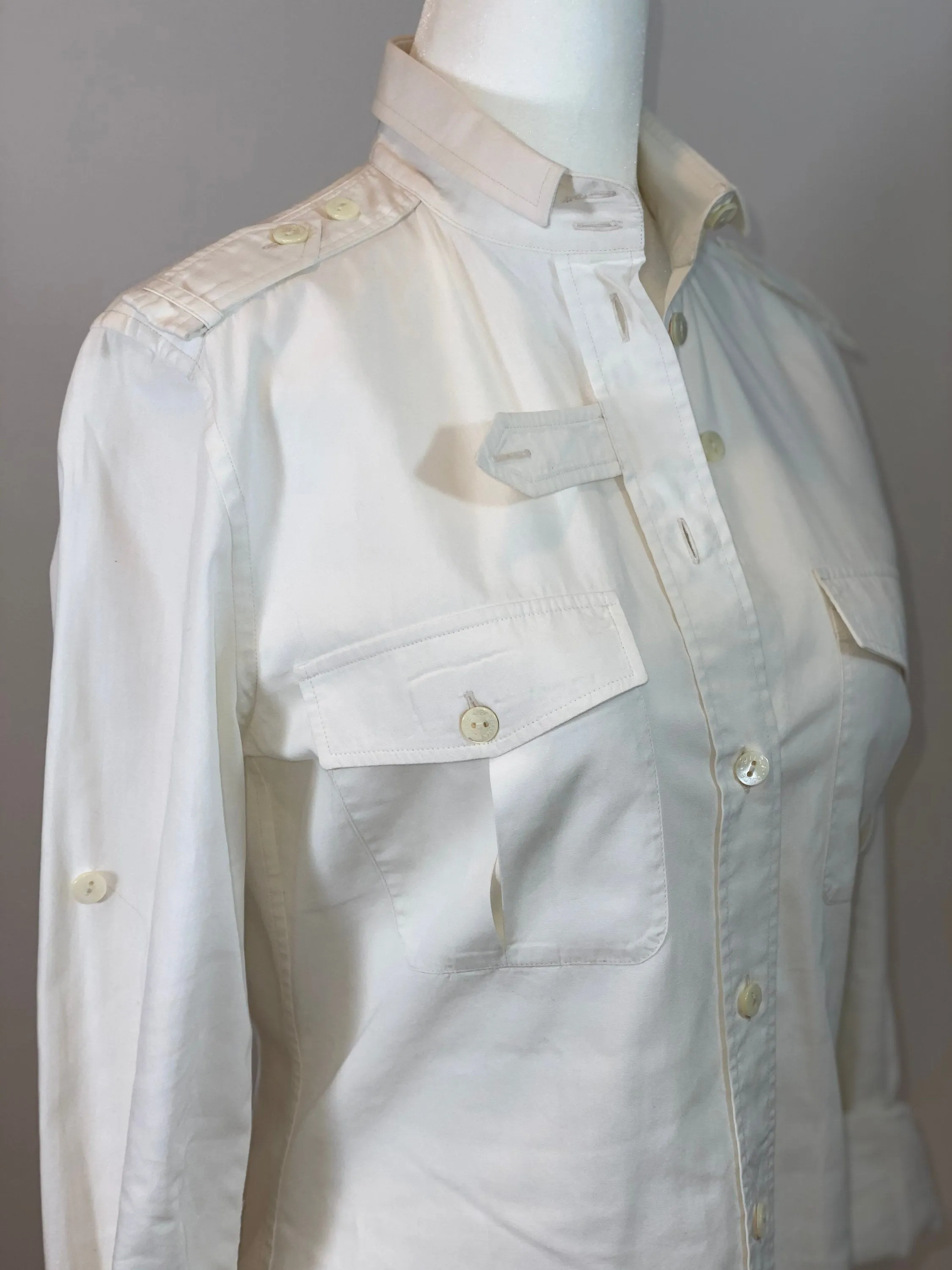 00's White Military Style Button Up Blouse by Dolce & Gabbana