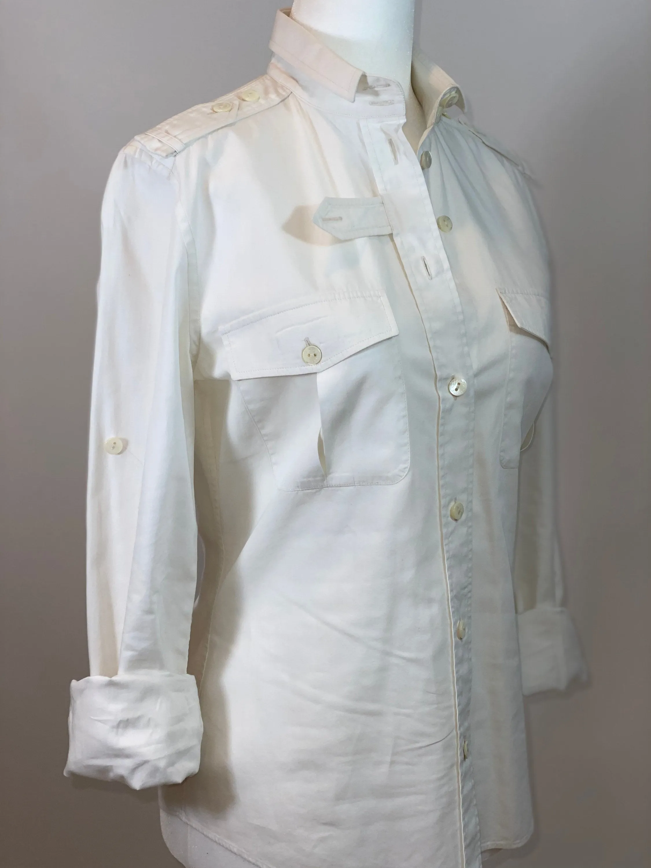 00's White Military Style Button Up Blouse by Dolce & Gabbana