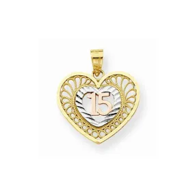 10k Gold Two-tone Sweet 15 Heart Pendant