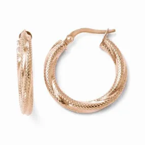 10K Rose Gold Textured Hinged Hoop Earrings