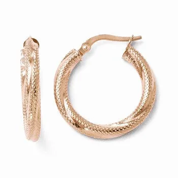 10K Rose Gold Textured Hinged Hoop Earrings