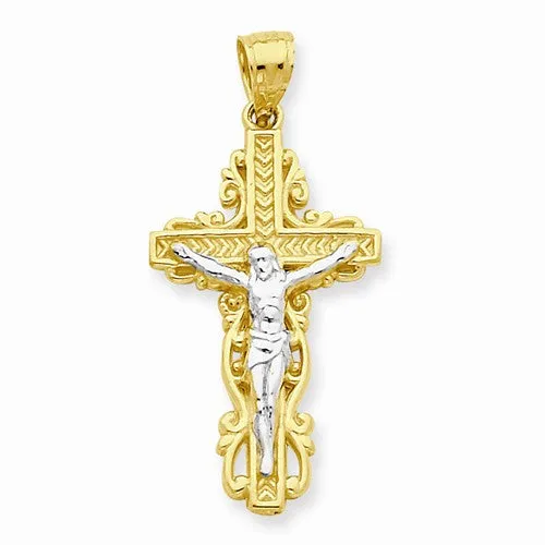 10k Yellow Gold & Rhodium Crucifix pendant