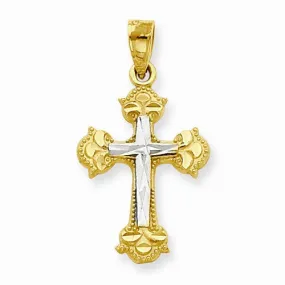 10k Yellow Gold & Rhodium Diamond-Cut Cross pendant