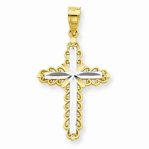 10k Yellow Gold & Rhodium Diamond-Cut Cross pendant