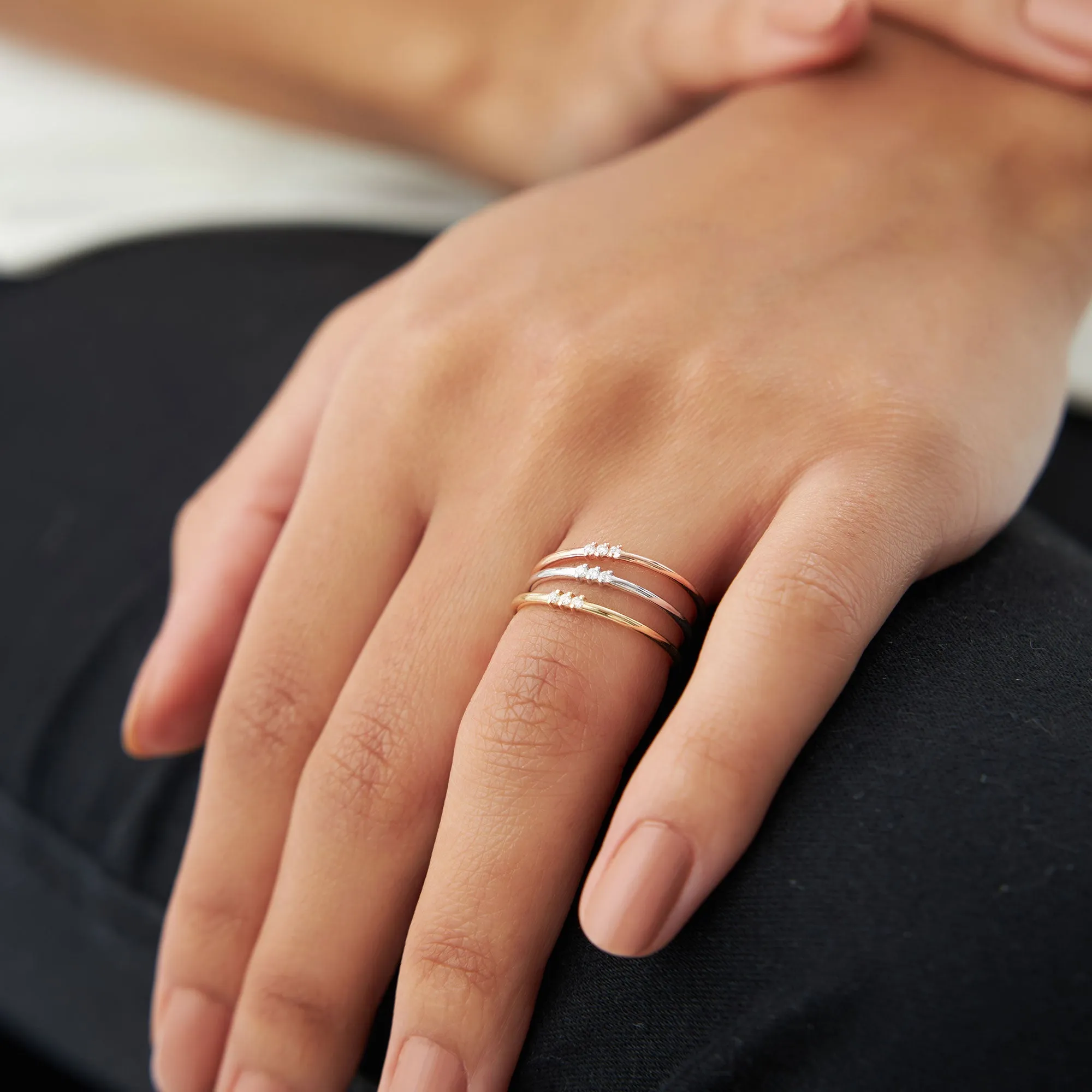 14K Gold 3 Stone Minimalist Diamond Ring