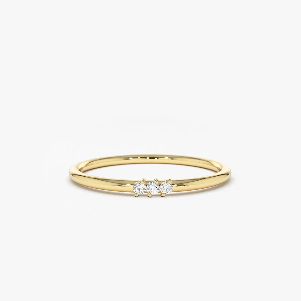 14K Gold 3 Stone Minimalist Diamond Ring