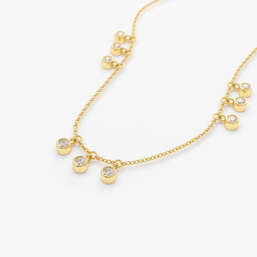 14K Gold 9 Diamond Dangle Necklace