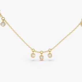 14K Gold 9 Diamond Dangle Necklace