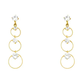 14K Gold CZ Circle Dangle Drop Stud Earrings