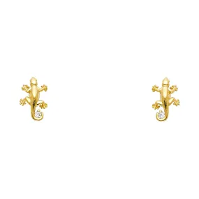 14K Gold CZ Crawling Lizard Stud Earrings