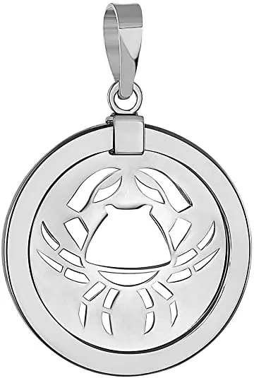 14k White Gold Reversible Round Zodiac Sign Medal Pendant