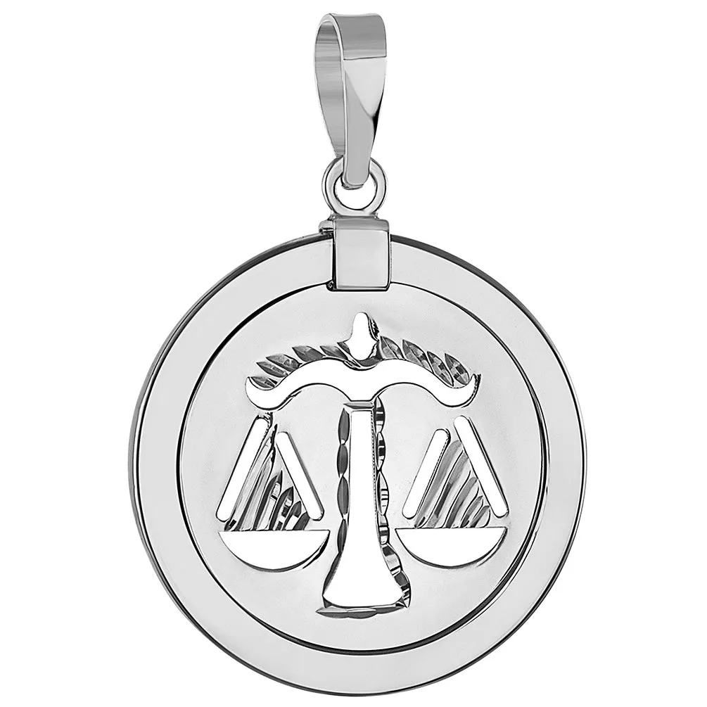 14k White Gold Reversible Round Zodiac Sign Medal Pendant