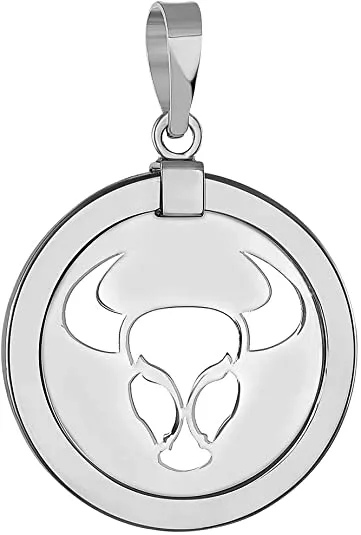 14k White Gold Reversible Round Zodiac Sign Medal Pendant