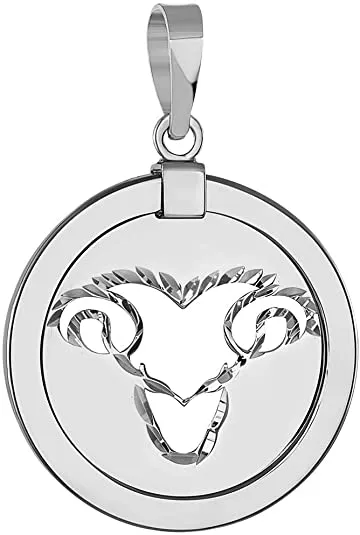 14k White Gold Reversible Round Zodiac Sign Medal Pendant