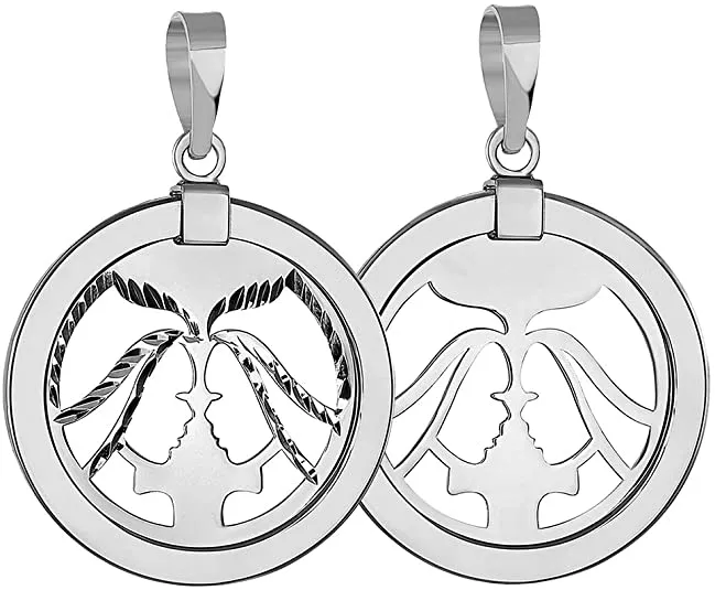 14k White Gold Reversible Round Zodiac Sign Medal Pendant