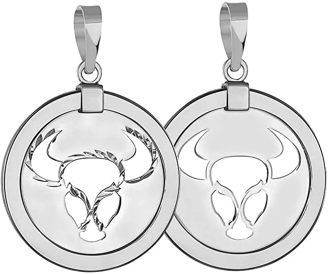 14k White Gold Reversible Round Zodiac Sign Medal Pendant