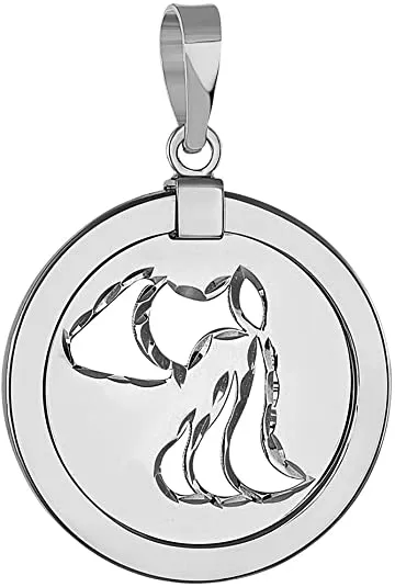 14k White Gold Reversible Round Zodiac Sign Medal Pendant