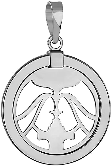 14k White Gold Reversible Round Zodiac Sign Medal Pendant