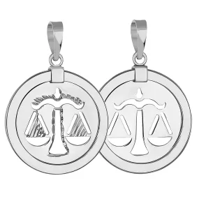 14k White Gold Reversible Round Zodiac Sign Medal Pendant