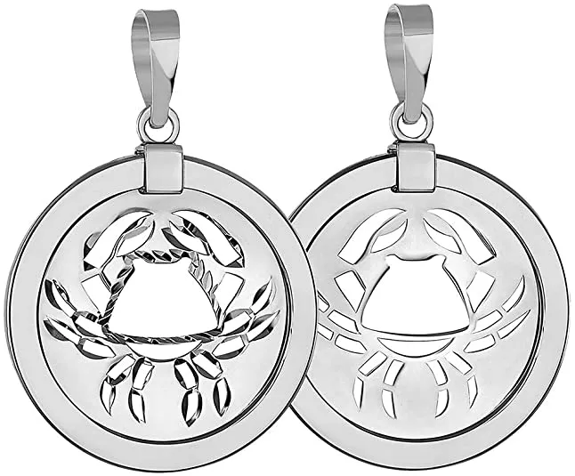 14k White Gold Reversible Round Zodiac Sign Medal Pendant