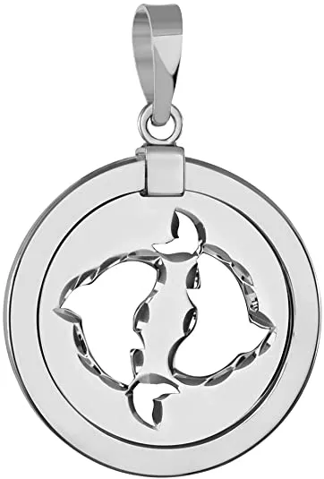 14k White Gold Reversible Round Zodiac Sign Medal Pendant