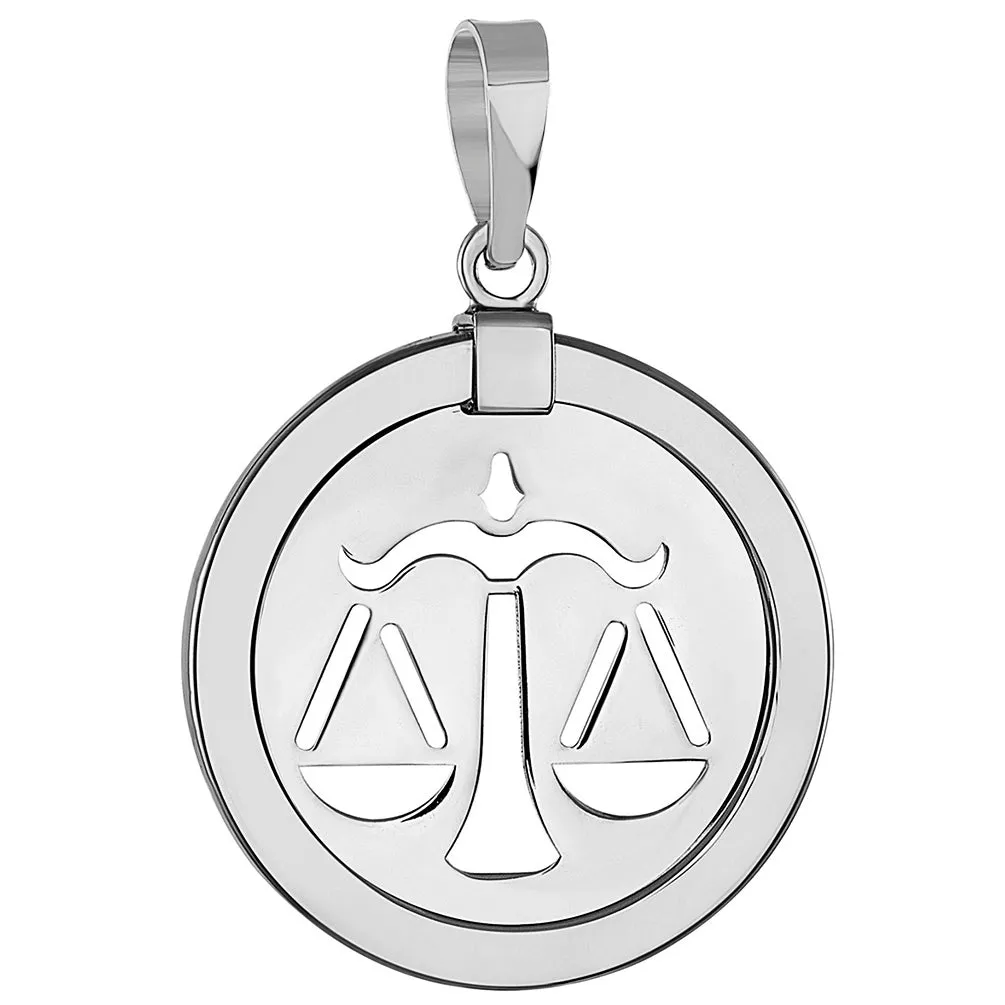 14k White Gold Reversible Round Zodiac Sign Medal Pendant