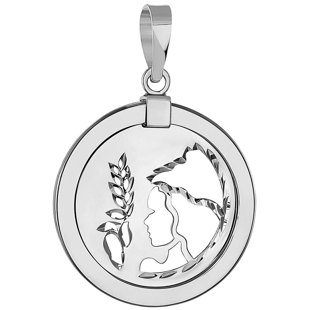 14k White Gold Reversible Round Zodiac Sign Medal Pendant