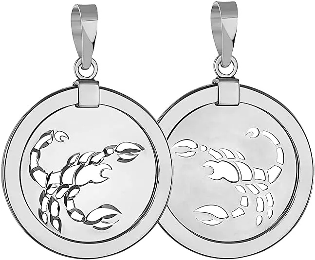 14k White Gold Reversible Round Zodiac Sign Medal Pendant