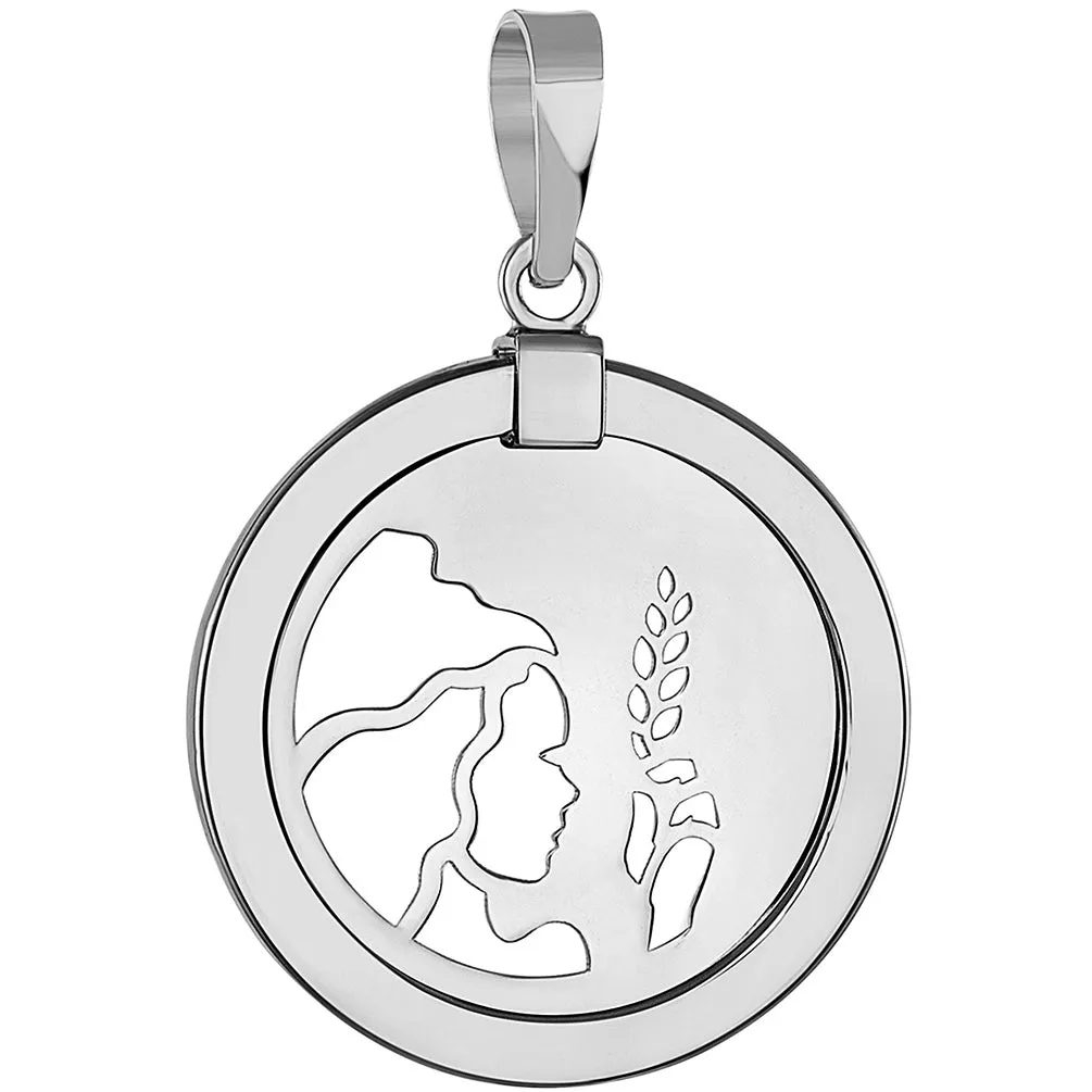 14k White Gold Reversible Round Zodiac Sign Medal Pendant