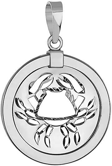 14k White Gold Reversible Round Zodiac Sign Medal Pendant