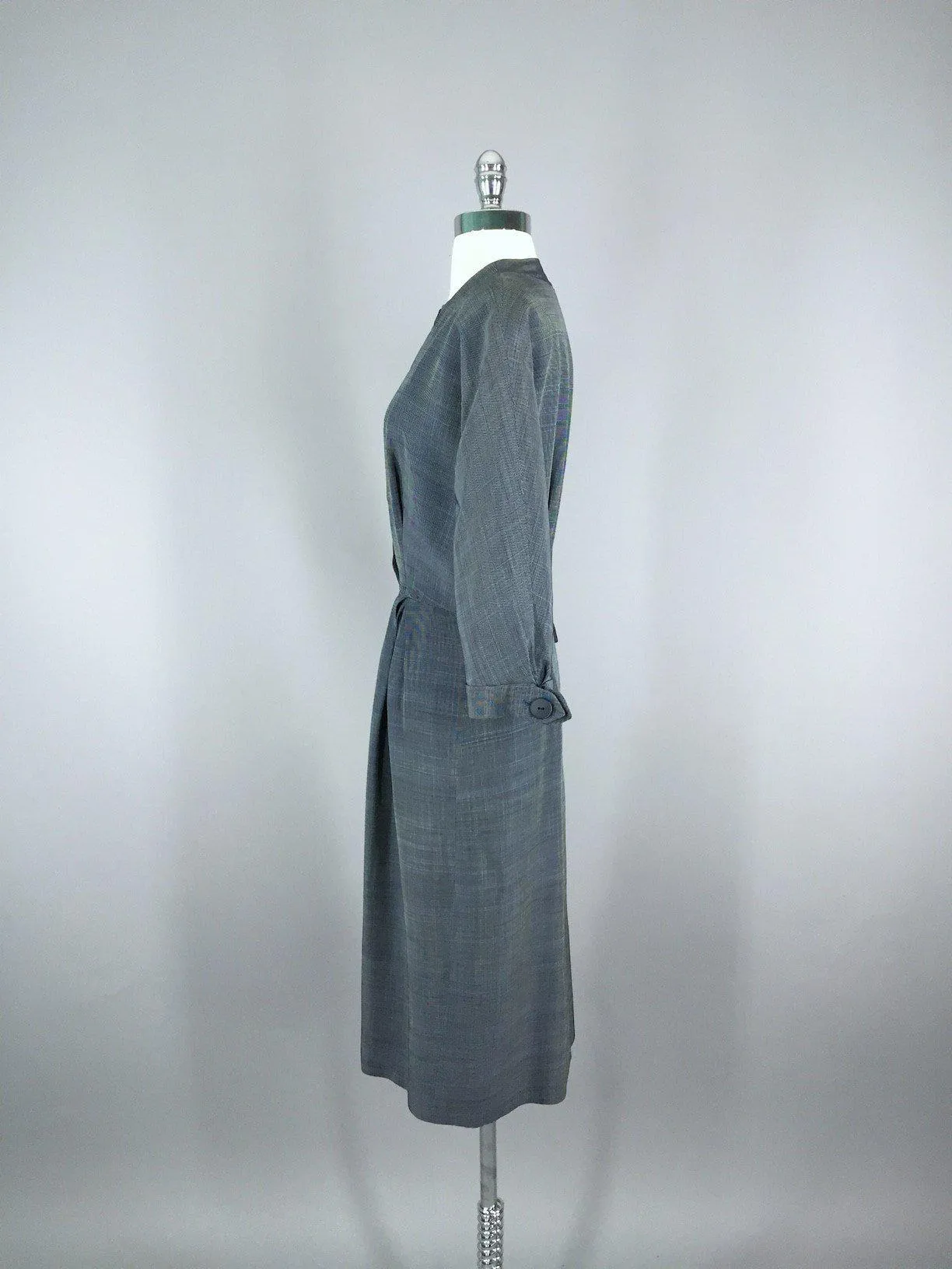 1950s Blue Grey New Look Vintage Day Dress