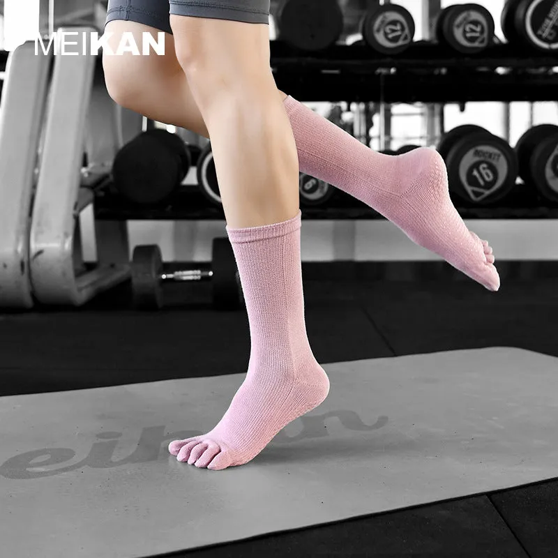 2 Pair Middle Tube Split Toe Wear-Resistant Ladies Silicone Non-Slip Yoga Pilates Socks, Cotton Multicolor