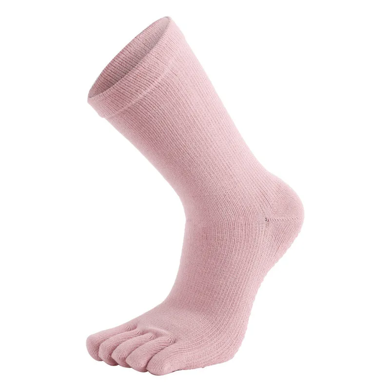 2 Pair Middle Tube Split Toe Wear-Resistant Ladies Silicone Non-Slip Yoga Pilates Socks, Cotton Multicolor