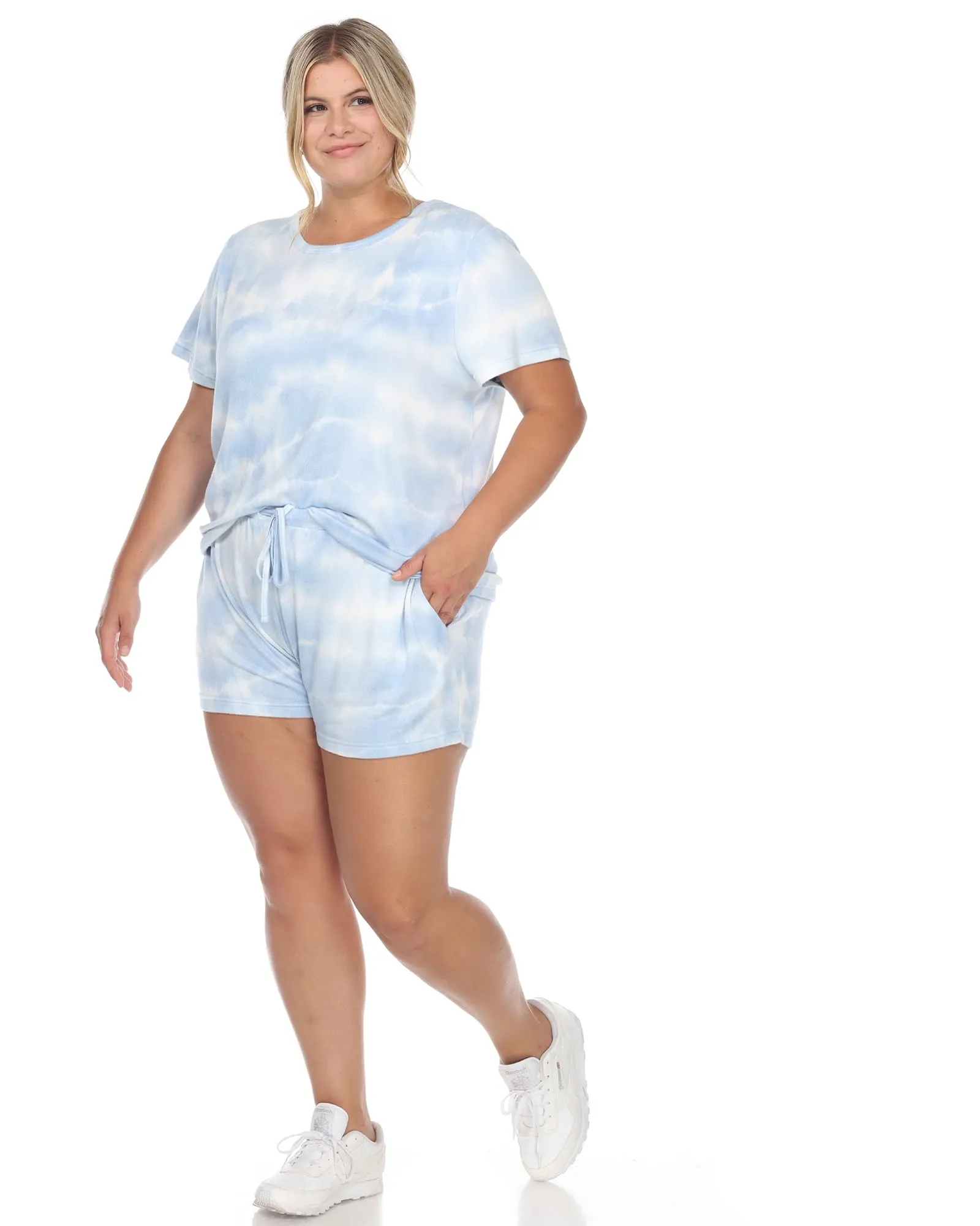 2 Piece Top & Shorts Lounge Set | Blue Tie-Dye