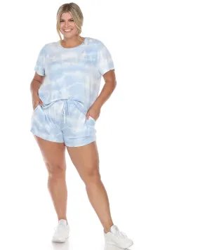 2 Piece Top & Shorts Lounge Set | Blue Tie-Dye