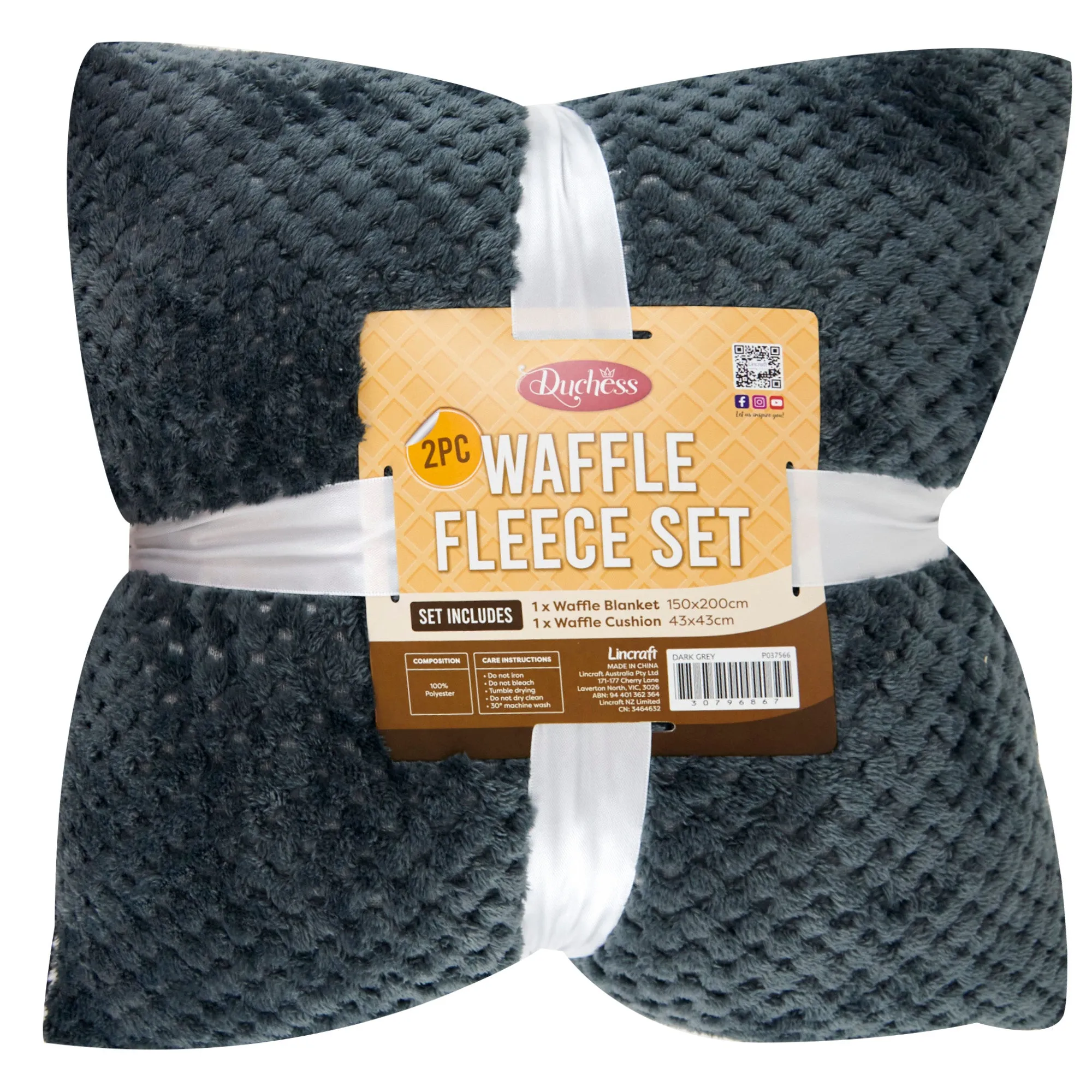 2-Piece Waffle Fleece Set Cushion Throw