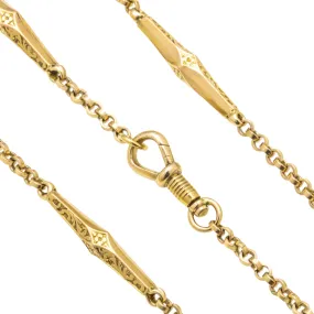 22" Antique 9ct Gold Fancy Engraved Link Chain, with Dog-Clip (12g)