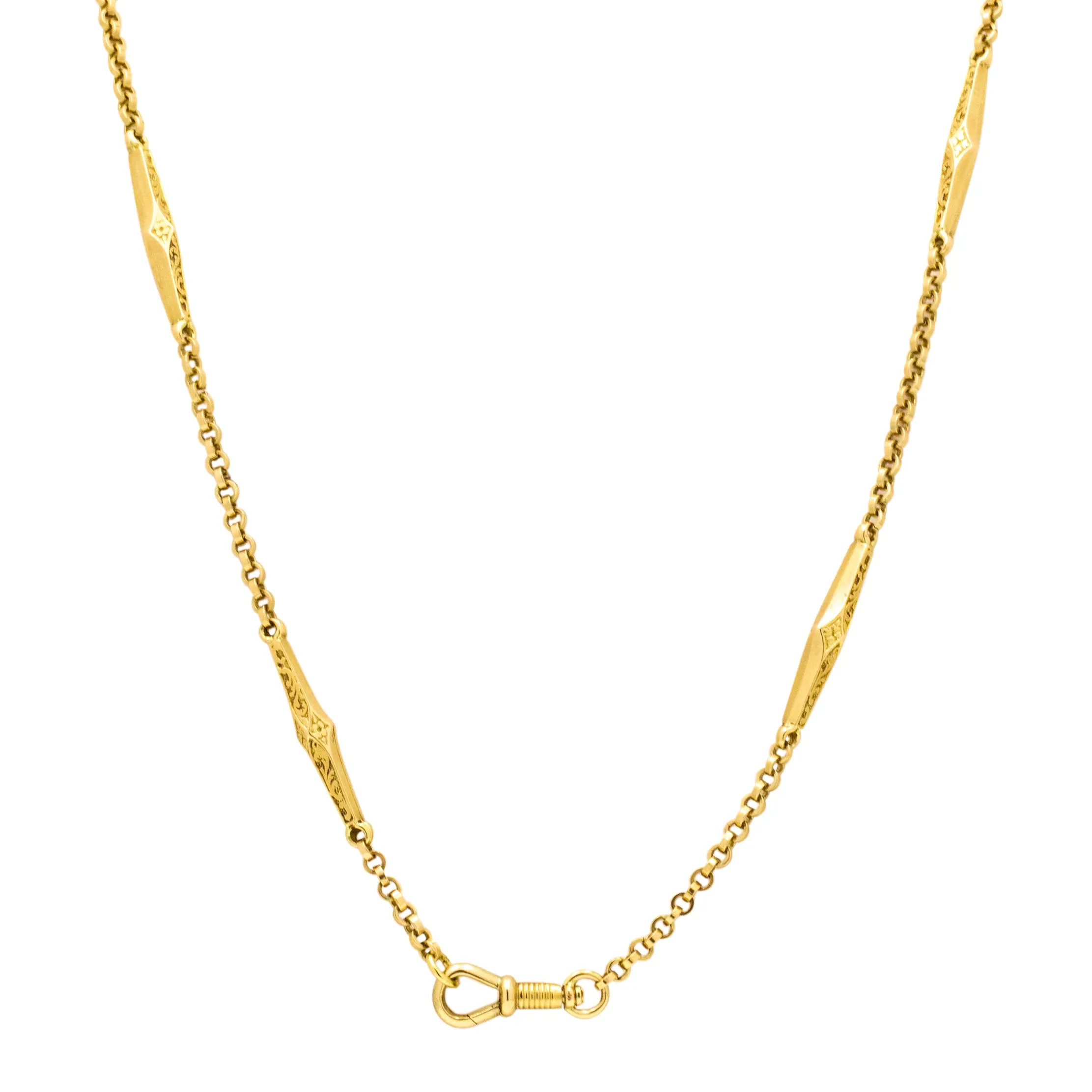 22" Antique 9ct Gold Fancy Engraved Link Chain, with Dog-Clip (12g)