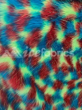 3 Tone Rainbow Tinsel 3.5" long Pile Red, Blue, and Green Faux Fur Fabric By The Yard