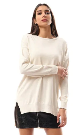 94382 High-Low Winter Long Basic Pullover - Off-White