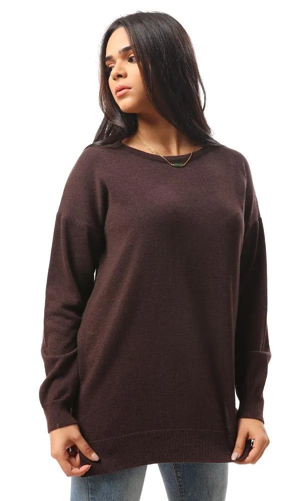 94384 High-Low Winter Long Basic Pullover - Dark Chocolate