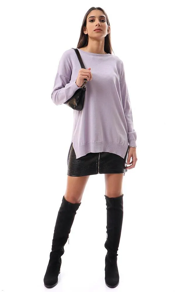 94387 High-Low Winter Long Basic Pullover - Lilac