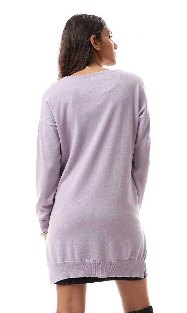 94387 High-Low Winter Long Basic Pullover - Lilac