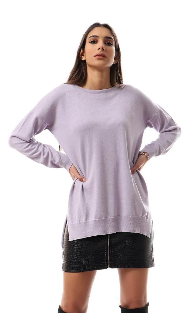 94387 High-Low Winter Long Basic Pullover - Lilac