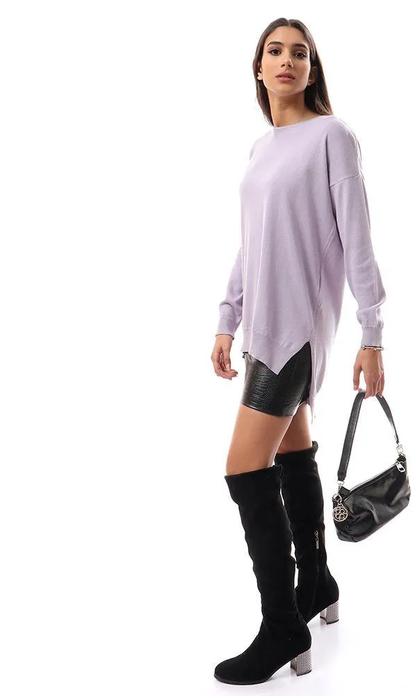 94387 High-Low Winter Long Basic Pullover - Lilac